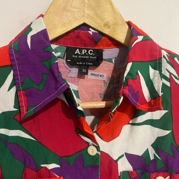A.P.C. APC Current Floral Short Sleeve Shirt size 34 - Picture 3 of 4